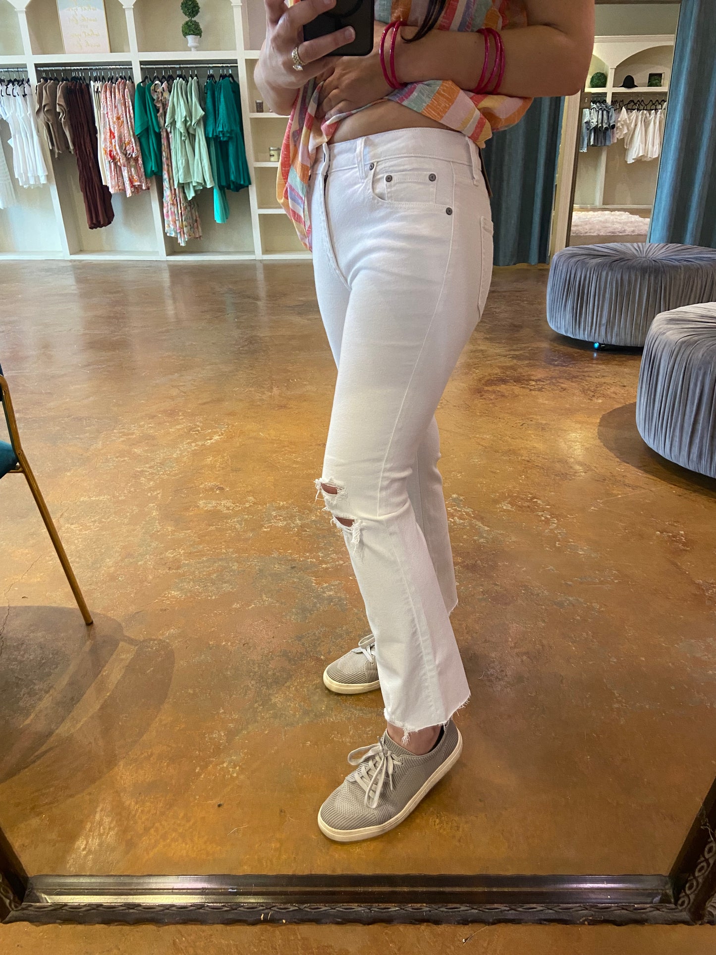 White girlfriend jeans