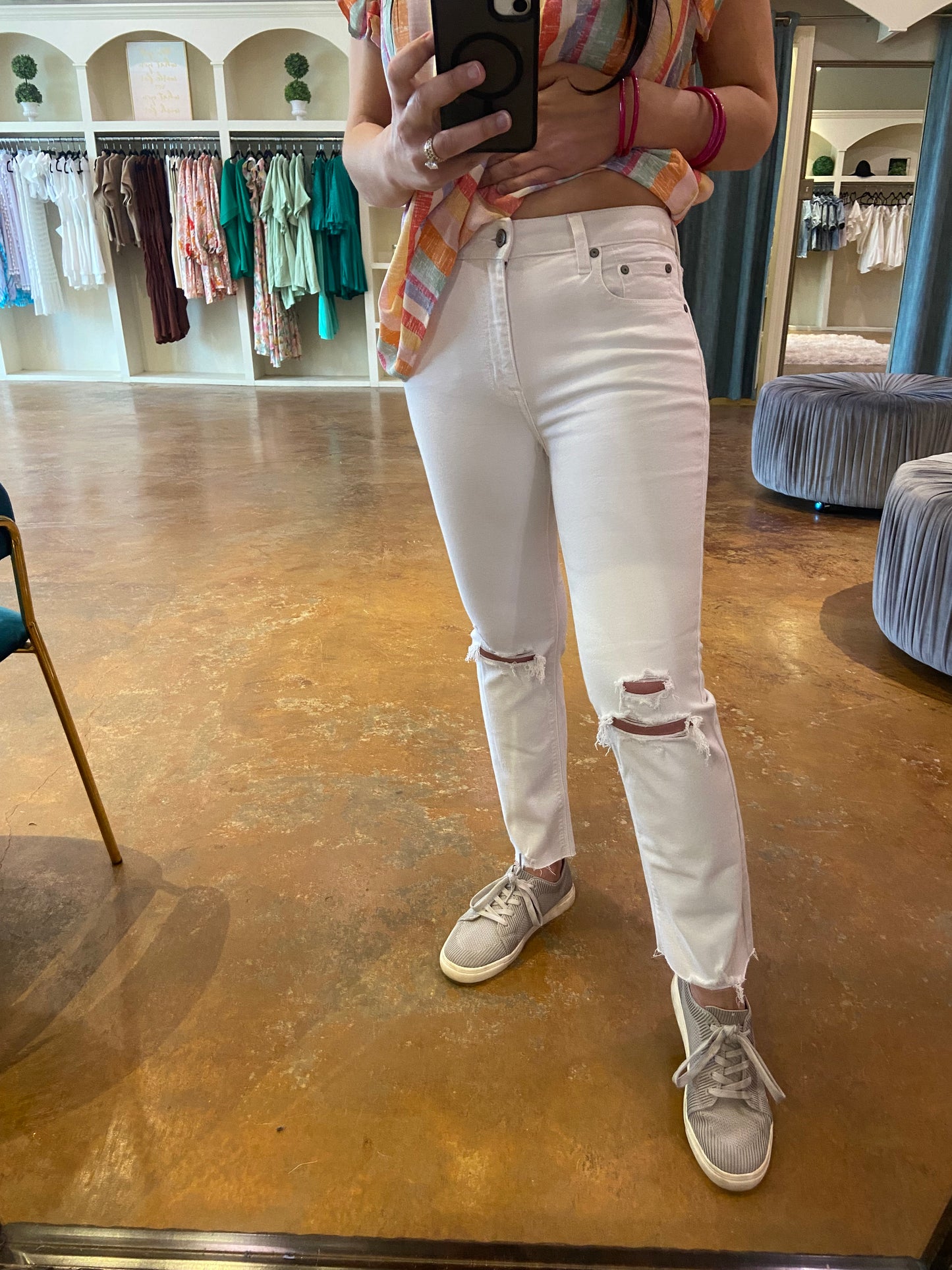White girlfriend jeans