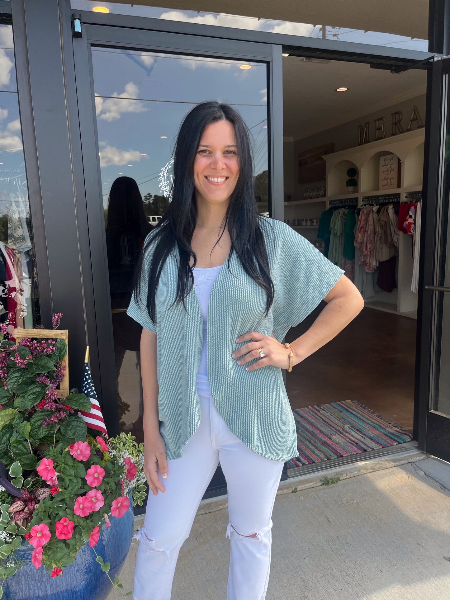 Green stripe cardigan