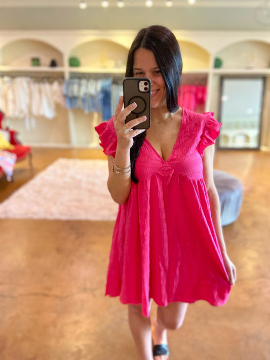 Pink Ruffle V-Neck Dress